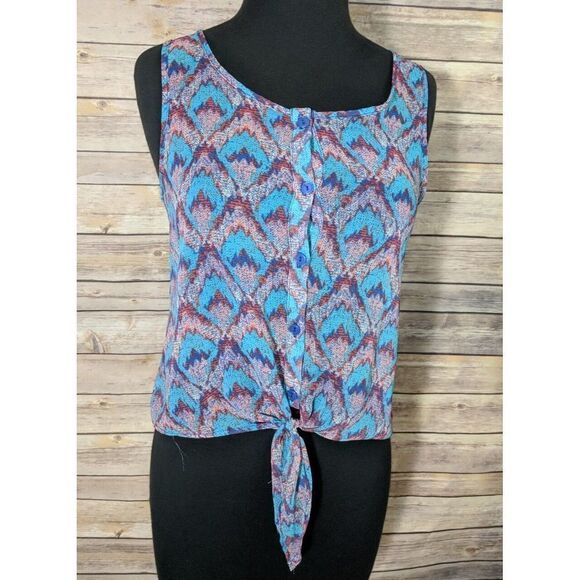 Lush Womens Small Sleeveless Tank Top Tie Bottom Blue Purple - Picture 2 of 6